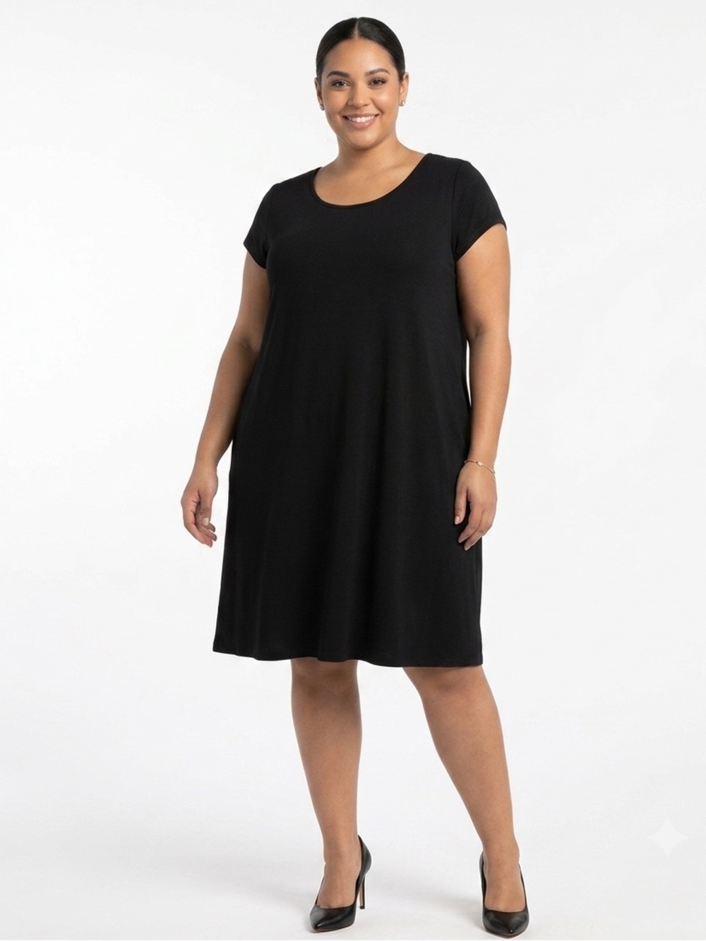 New Noir 3X Black Midi Short Sleeve Plus Size Dress Formalwear Gala Wedding